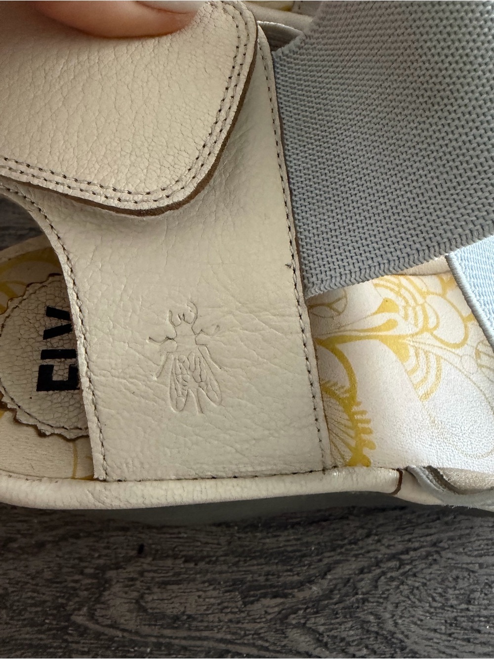 Fly London Cream and Light Blue Crisscross Wedge Sandals - Picture 4 of 11